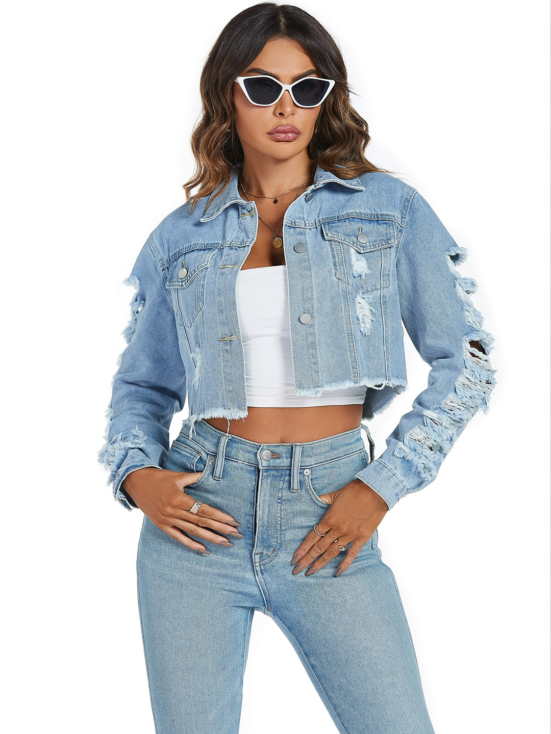 Olivia - Torn Denim Jacket