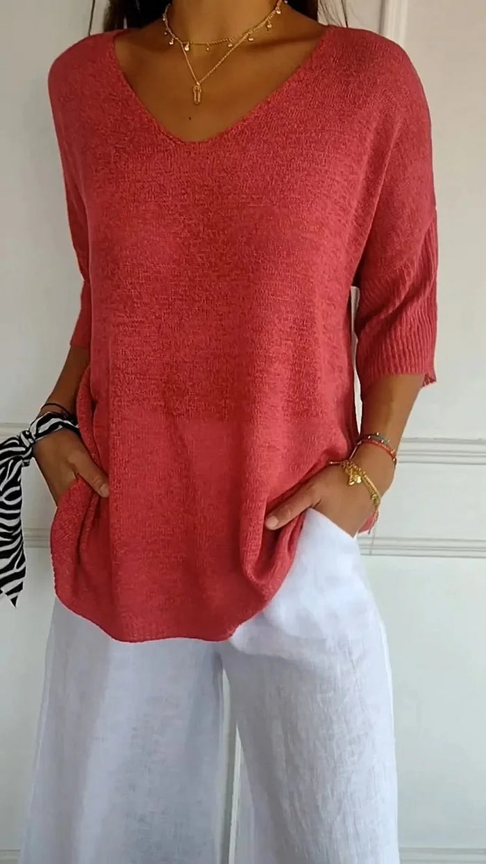 Amalia - Comfy Knitted V-neck Top