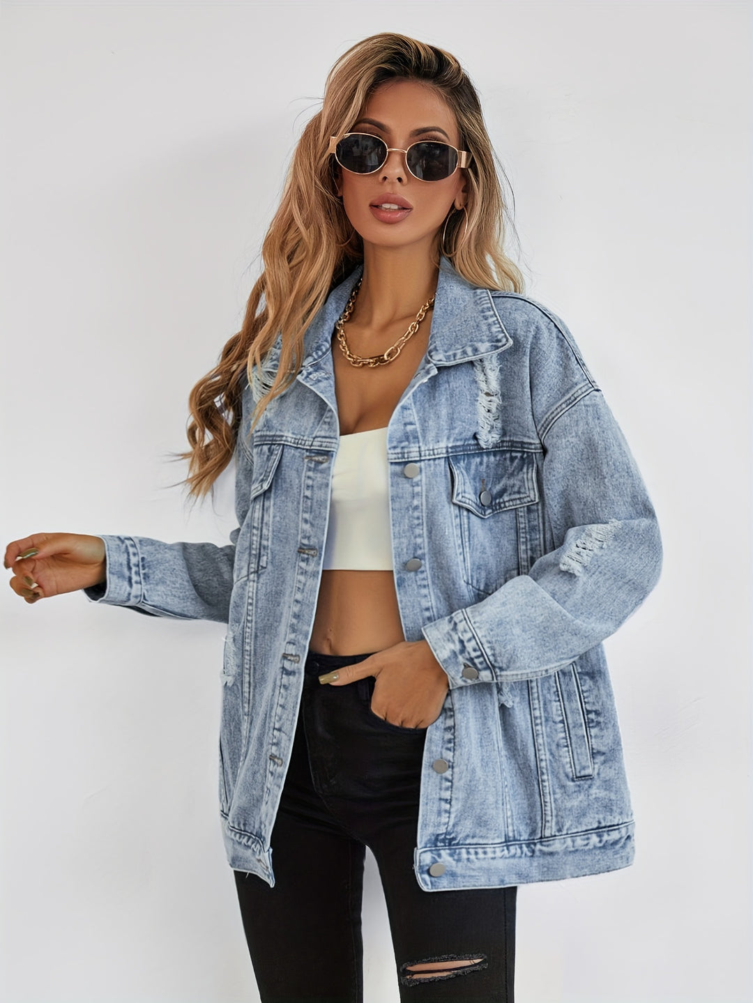 Abigail - Ripped Oversized Denim Jacket