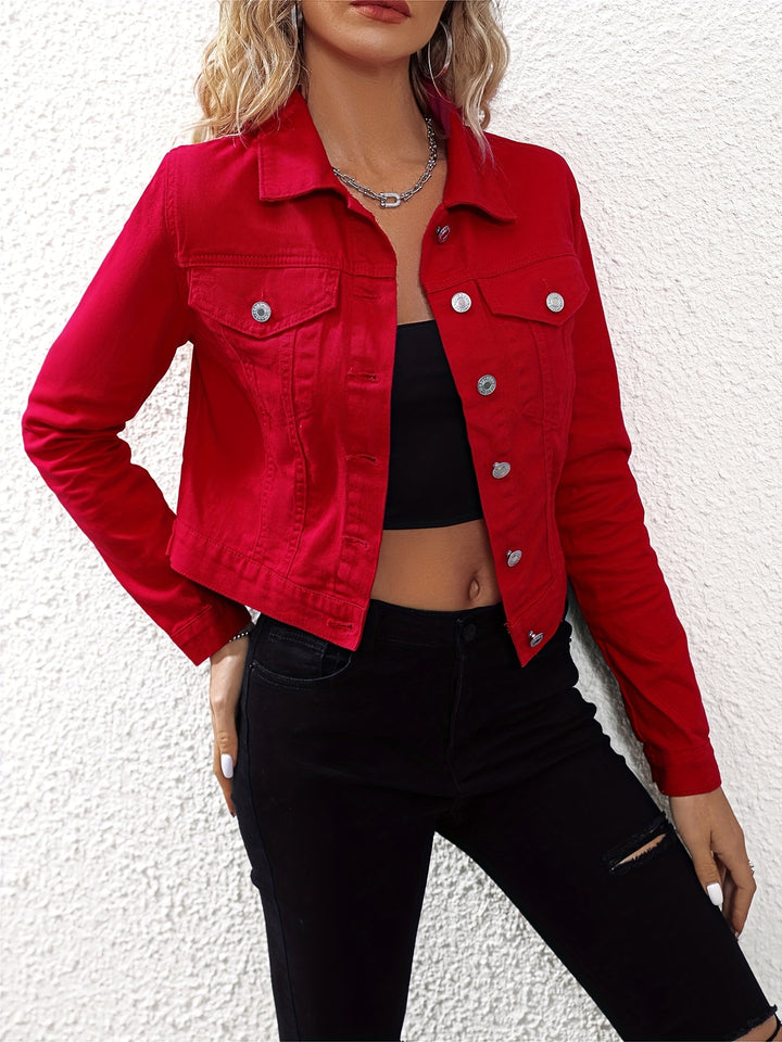 Maya - Red denim jacket with long sleeves