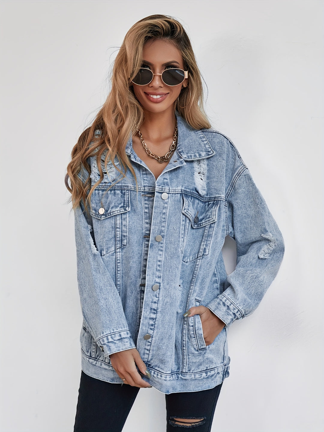 Abigail - Ripped Oversized Denim Jacket